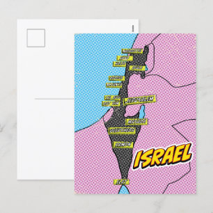 Cartão Postal De Festividades Mapa ilustrado de Israel em Pop Art