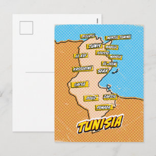Cartão Postal De Festividades Mapa ilustrado de Tunísia em Pop Art
