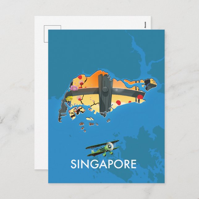 Cartão Postal De Festividades Mapa viagem de Singapura (Frente/Verso)
