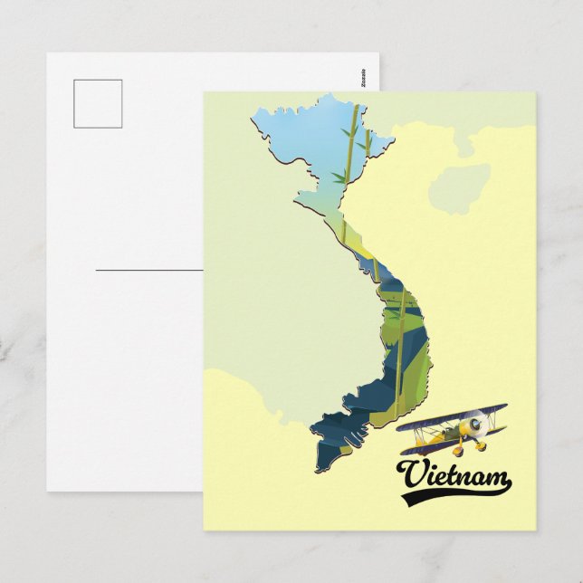 Cartão Postal De Festividades mapa Viagem do Vietnã (Frente/Verso)
