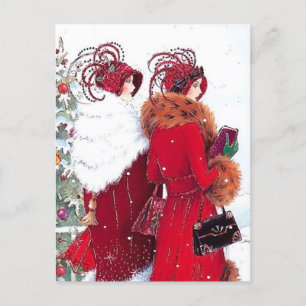 Cartão Postal De Festividades Maravilhas de arte deco retro vintage senhoras