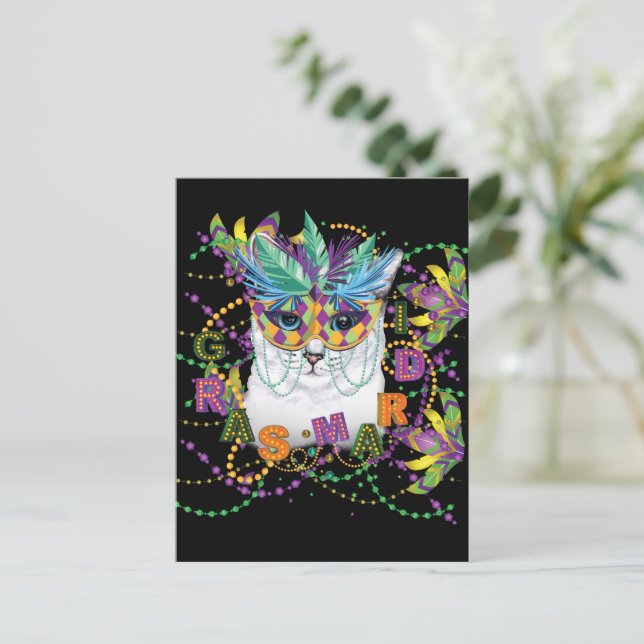 Cartão Postal De Festividades Mardi Gras Cat, Mardi Gras Engraçado (Em pé/Frente)
