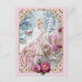 Cartão Postal De Festividades Marie Antoinette pink carriage deer Christmas card