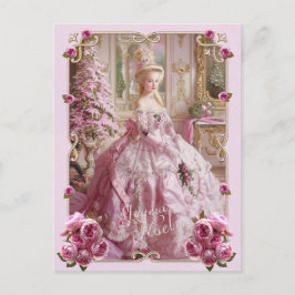 Cartão Postal De Festividades Marie Antoinette pink tree Roses Christmas 