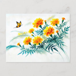 Cartão Postal De Festividades Marigold com pintura a tinta da borboleta da Monar
