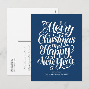 Cartão Postal De Festividades Marinho Azul Feliz Natal e Feliz ano novo