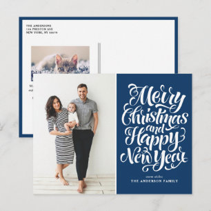 Cartão Postal De Festividades Marinho Azul Feliz Natal e Foto do Feliz ano novo