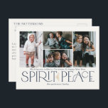 Cartão Postal De Festividades Marinho de Paz de Foto Simples Dourado<br><div class="desc">Estes cartões postais de saudação de fotos de feriado apresentam a saudação, "Desejando-lhe um Feliz Natal e um Feliz ano novo", juntamente com a saudação, "Espírito de Paz", em grandes marinhos e letras de ouro em um fundo de marfim com marcadores para adicionar quatro das suas fotos favoritas, nome da...</div>