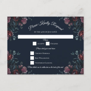 Cartão Postal De Festividades Marinho escuro Blue Floral Elegante Casamento Maro