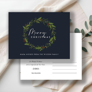 CARTÃO POSTAL DE FESTIVIDADES MARINHO MODERNO HOLLY BERRY WREATH MERRY NATAL