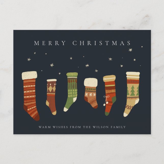 CARTÃO POSTAL DE FESTIVIDADES MARINHO PASTEL VERMELHO ESTRELA VERDE ESTOQUES (Frente)