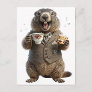 Cartão Postal De Festividades Marmota Bebendo Chá