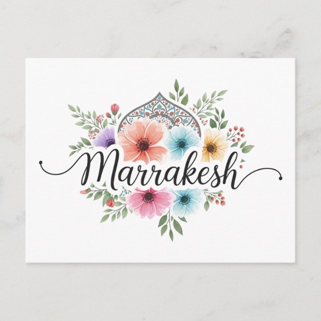 Cartão Postal De Festividades Marrakesh Marrocos Viagem Floral Pastel (Frente)