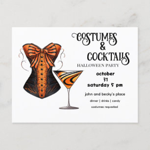 Cartão Postal De Festividades Martini Laranja e Preto e Costume e Cocktails