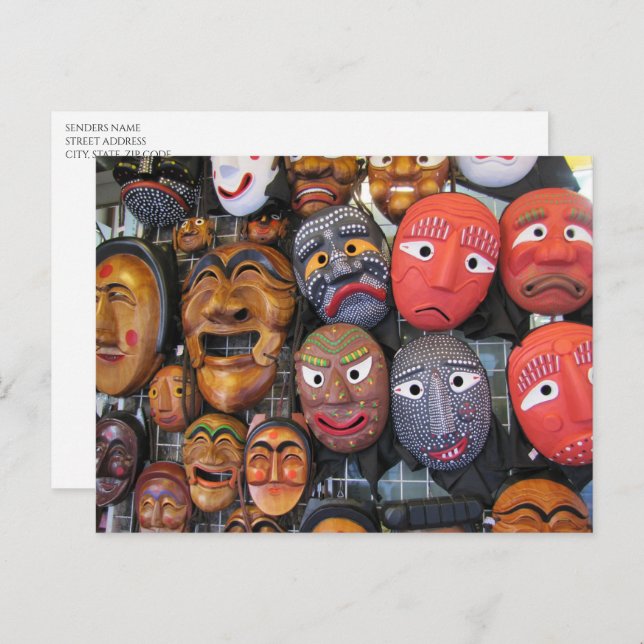 Cartão Postal De Festividades Máscaras Tradicionais Coreanas para Desempenho | 한 (Frente/Verso)