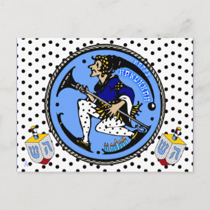 Cartão Postal De Festividades Maxfield Parrish-y Hanukkah Elf e Dreidel