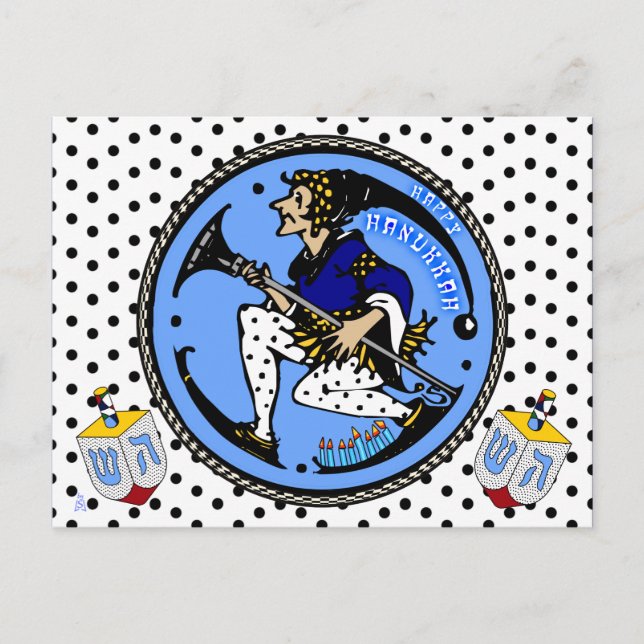 Cartão Postal De Festividades Maxfield Parrish-y Hanukkah Elf e Dreidel (Frente)