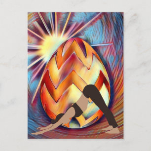 Cartão Postal De Festividades Meditação de Ovos de Páscoa e Rapariga de Yoga