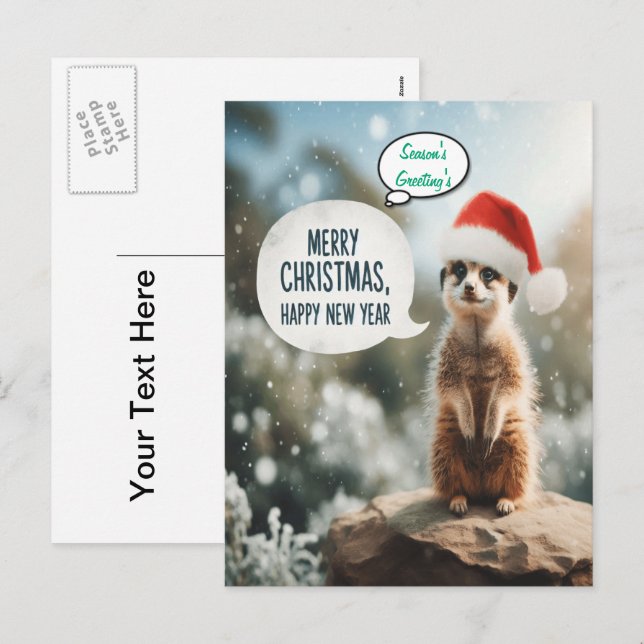 Cartão Postal De Festividades Meerkat Christmas Cheer Papais noeis (Frente/Verso)