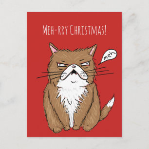 Cartão Postal De Festividades Meh-rry Christmas Grumpy Cat Christmas Postcard