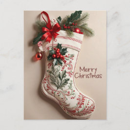 Cartão Postal De Festividades Meia Festiva de Natal Vintage Elegante