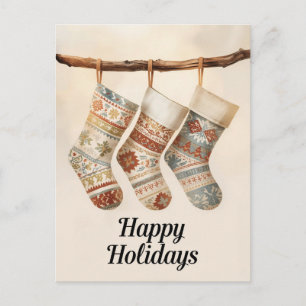 Cartão Postal De Festividades Meias de Natal com Estampas Aconchegantes