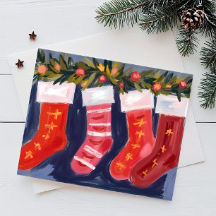 Cartão Postal De Festividades Meias de Natal Guirlanda Feliz Natal
