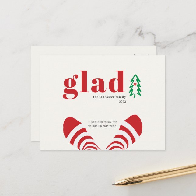 Cartão Postal De Festividades Meias Vermelhas Mínimas Humoristas Ano Novo (Frente/Verso In Situ)