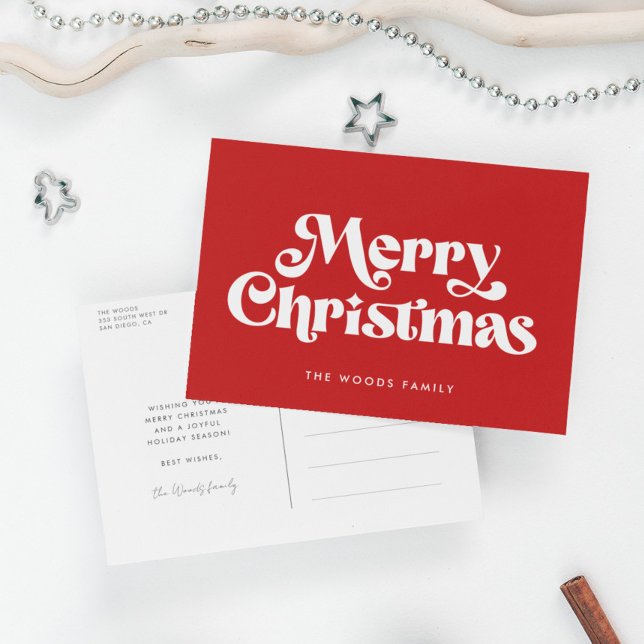 Cartão Postal De Festividades Meio século Vermelho Merry Natal (Criador carregado)