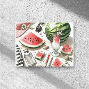 Cartão Postal De Festividades Melancia White Minimalist Beach Tropical Summer