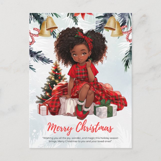 Cartão Postal De Festividades Melanin Christmas Black Girl Magic Xmas Magic Fun (Frente)