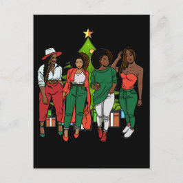 Cartão Postal De Festividades Melanin Sistas Árvore de Natal e Oferece Meninas N