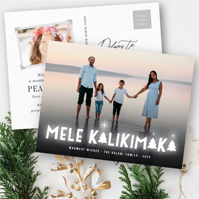 Cartão Postal De Festividades Mele Kalikimaka Glow Stars Modern Christmas Photo (Criador carregado)