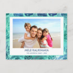 CARTÃO POSTAL DE FESTIVIDADES MELE KALIKIMAKA HAWAIIAN TROPICAL BEACH FOTO<br><div class="desc">Faux Foil MELE KALIKIMAKA,  incandescente azul e turquesa verde - Cartão de Natal Feliz Natal da Família Palm Tropical Hawaiian. A foto e o nome da família podem ser substituídos nesta simples praia ou férias costeiras Cartão com fotos da família de Natal.</div>