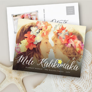 Cartão Postal De Festividades Mele Kalikimaka Script Foto de Natal Moderna