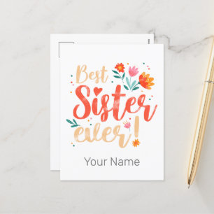 Cartão Postal De Festividades Melhor Irmã Alguma Vez Floral Vintage Girls Retro