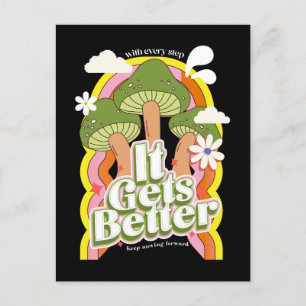 Cartão Postal De Festividades Melhora   Boas Vibes e Retro Sentimentos de Groovy