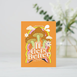 Cartão Postal De Festividades Melhora   Boas Vibes e Retro Sentimentos de Groovy