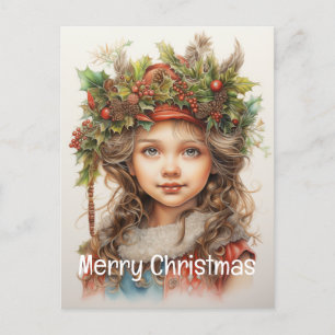 Cartão Postal De Festividades Menina de Natal Personalizada 18 de 25