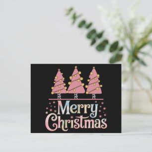 Cartão Postal De Festividades Menina do Feriado de Natal Árvore Rosa de Inverno