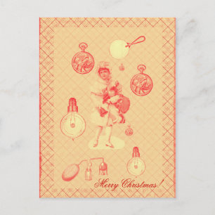 Cartão Postal De Festividades menina do natal vintage do steampunk com objetos
