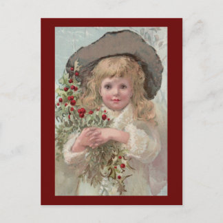 Cartão Postal De Festividades Menina do Victorian com azevinho do Natal
