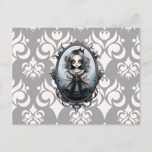 Cartão Postal De Festividades Menina Vitoriana em Espelho Antigo Halloween