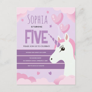 Cartão Postal De Festividades Meninas Unicórnio Roxo Fofo Aniversário Infantil