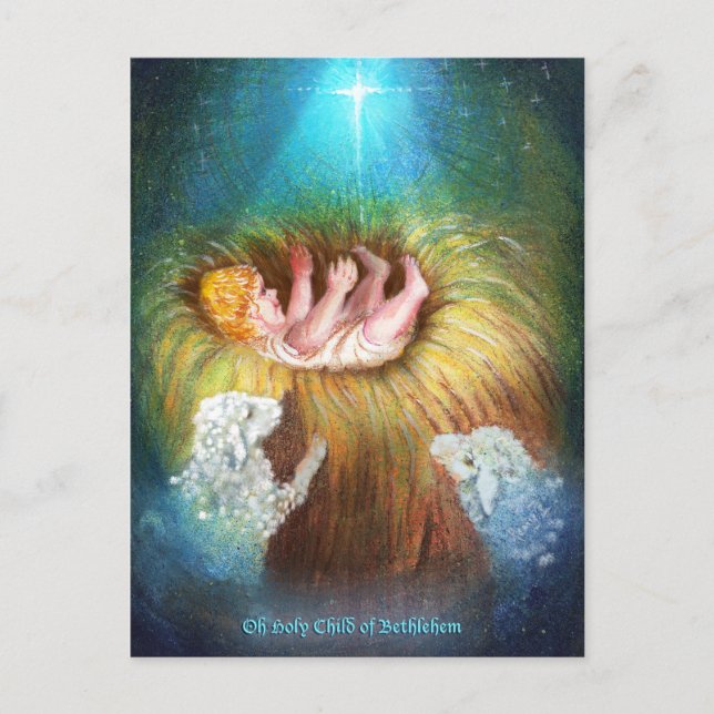 Cartão Postal De Festividades Menino Jesus em uma manjedoura (Frente)