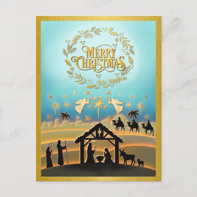 Cartão Postal De Festividades Menino Jesus na Cena do Presépio de Natal (Frente)