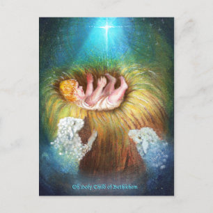 Cartão Postal De Festividades Menino Jesus numa manjedoura