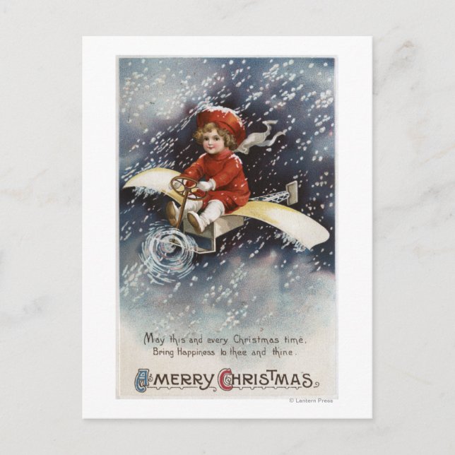 Cartão Postal De Festividades Menino que voa o avião temporário (Frente)