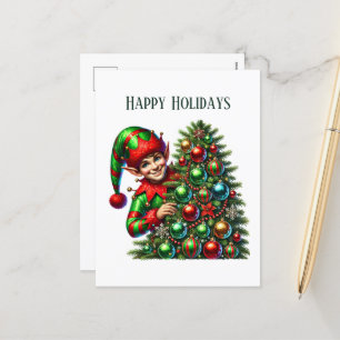 Cartão Postal De Festividades Mensagem adicional do elfo de Natal festivo