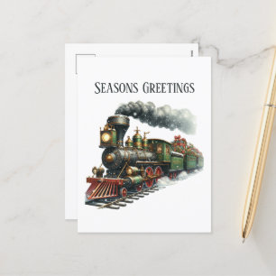 Cartão Postal De Festividades Mensagem adicional do trem de Natal festivo